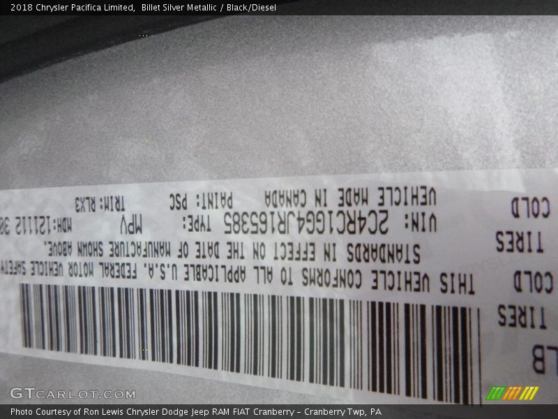 Billet Silver Metallic / Black/Diesel 2018 Chrysler Pacifica Limited