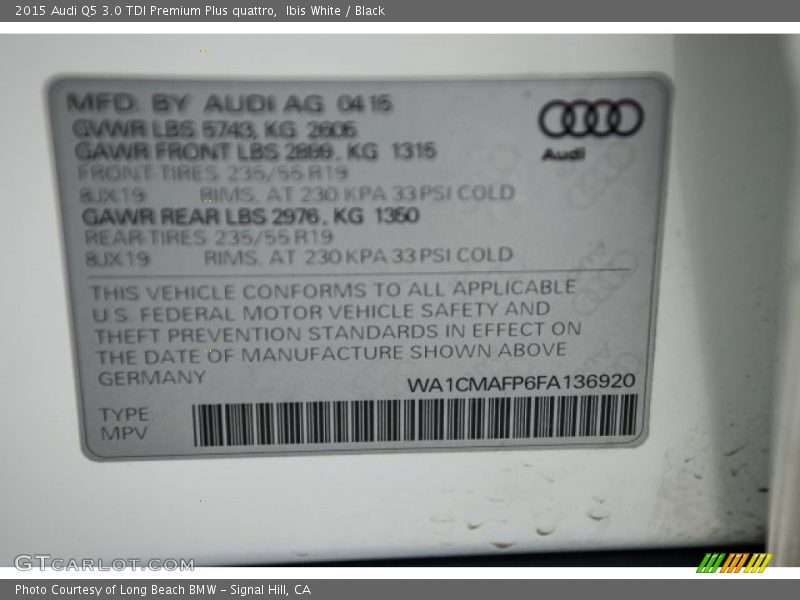 Ibis White / Black 2015 Audi Q5 3.0 TDI Premium Plus quattro