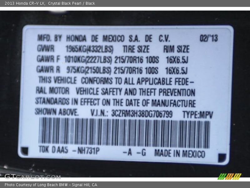 Crystal Black Pearl / Black 2013 Honda CR-V LX