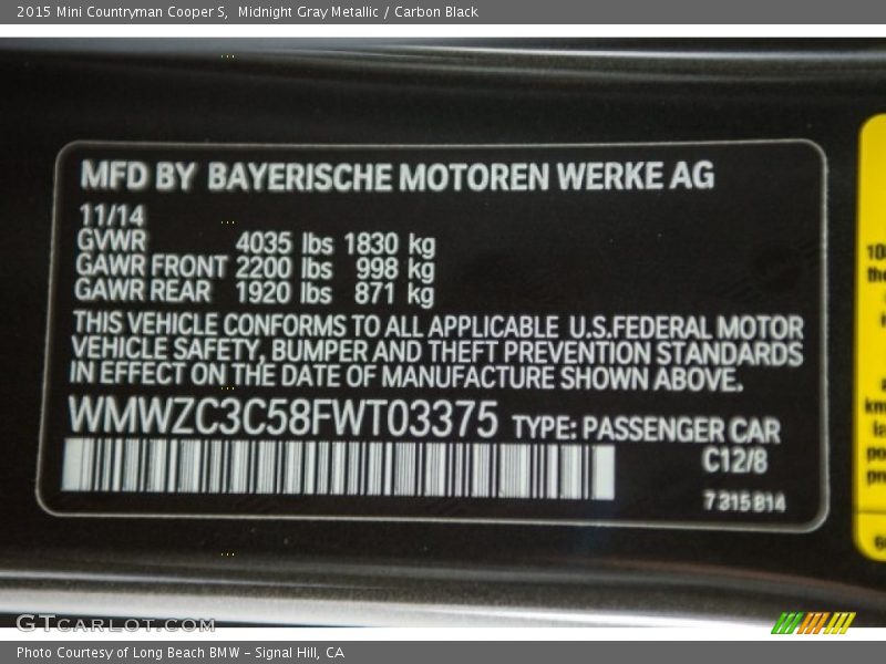 Midnight Gray Metallic / Carbon Black 2015 Mini Countryman Cooper S