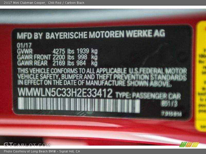 Chili Red / Carbon Black 2017 Mini Clubman Cooper