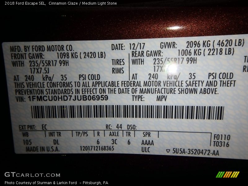 Cinnamon Glaze / Medium Light Stone 2018 Ford Escape SEL