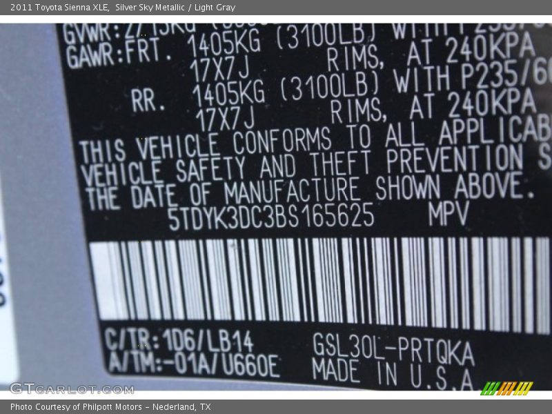 Silver Sky Metallic / Light Gray 2011 Toyota Sienna XLE