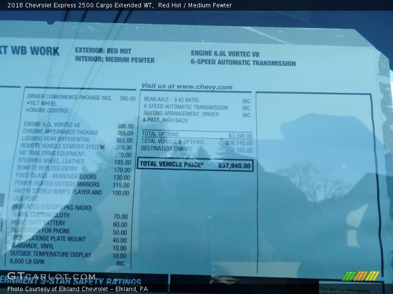 Red Hot / Medium Pewter 2018 Chevrolet Express 2500 Cargo Extended WT