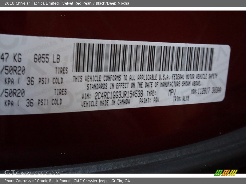 Velvet Red Pearl / Black/Deep Mocha 2018 Chrysler Pacifica Limited