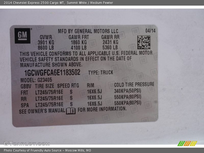 Summit White / Medium Pewter 2014 Chevrolet Express 2500 Cargo WT