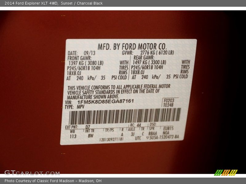 Sunset / Charcoal Black 2014 Ford Explorer XLT 4WD
