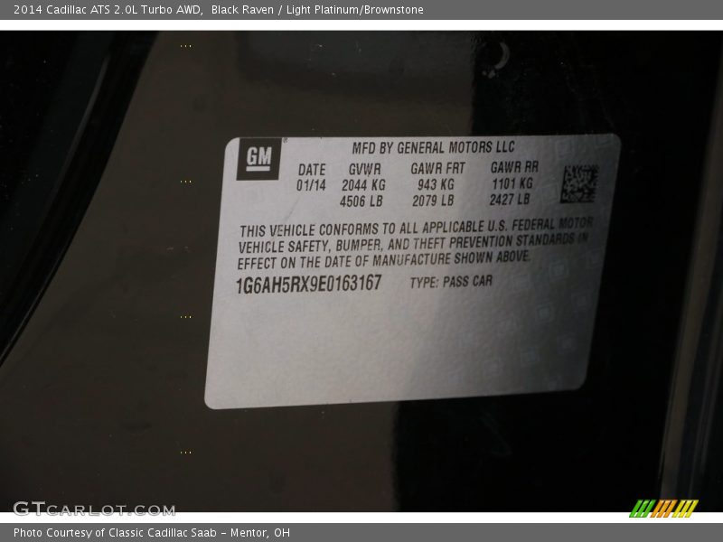 Black Raven / Light Platinum/Brownstone 2014 Cadillac ATS 2.0L Turbo AWD