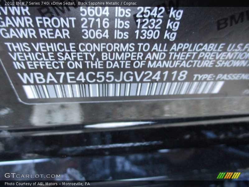 Black Sapphire Metallic / Cognac 2018 BMW 7 Series 740i xDrive Sedan