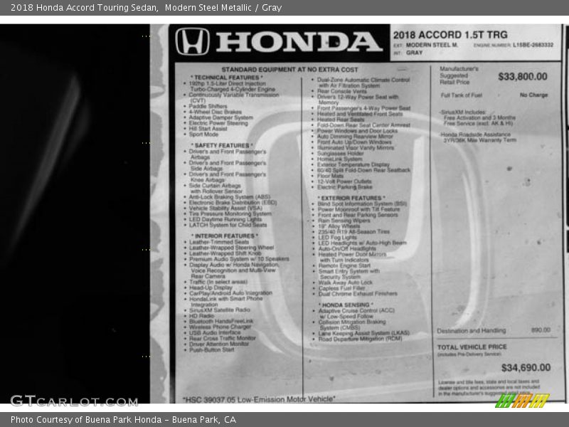 Modern Steel Metallic / Gray 2018 Honda Accord Touring Sedan