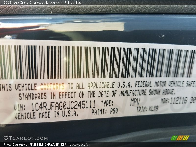 Rhino / Black 2018 Jeep Grand Cherokee Altitude 4x4