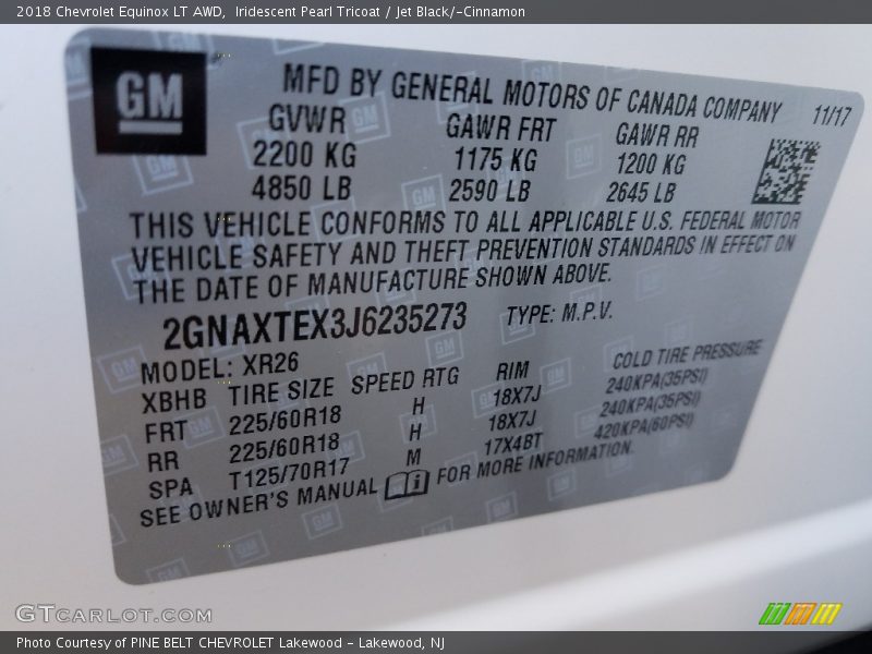 Iridescent Pearl Tricoat / Jet Black/­Cinnamon 2018 Chevrolet Equinox LT AWD
