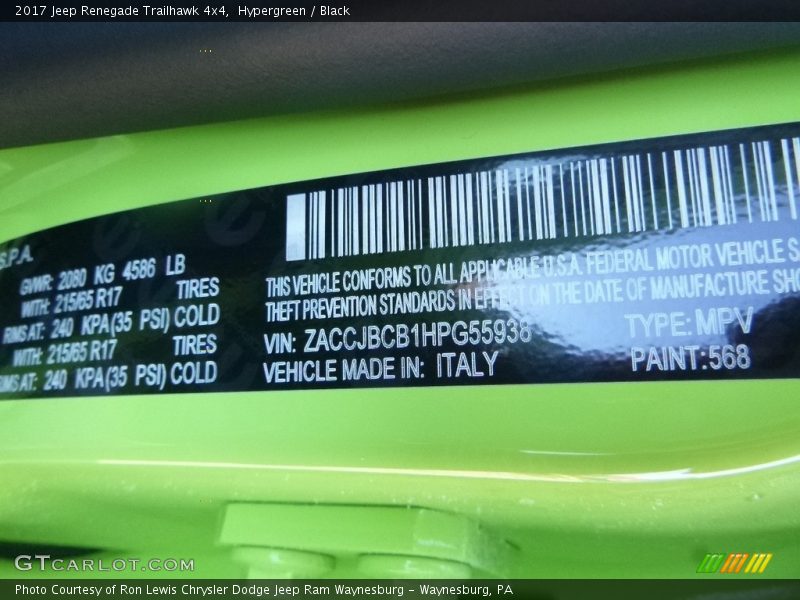 Hypergreen / Black 2017 Jeep Renegade Trailhawk 4x4