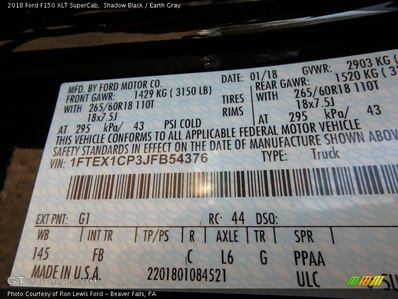 Shadow Black / Earth Gray 2018 Ford F150 XLT SuperCab