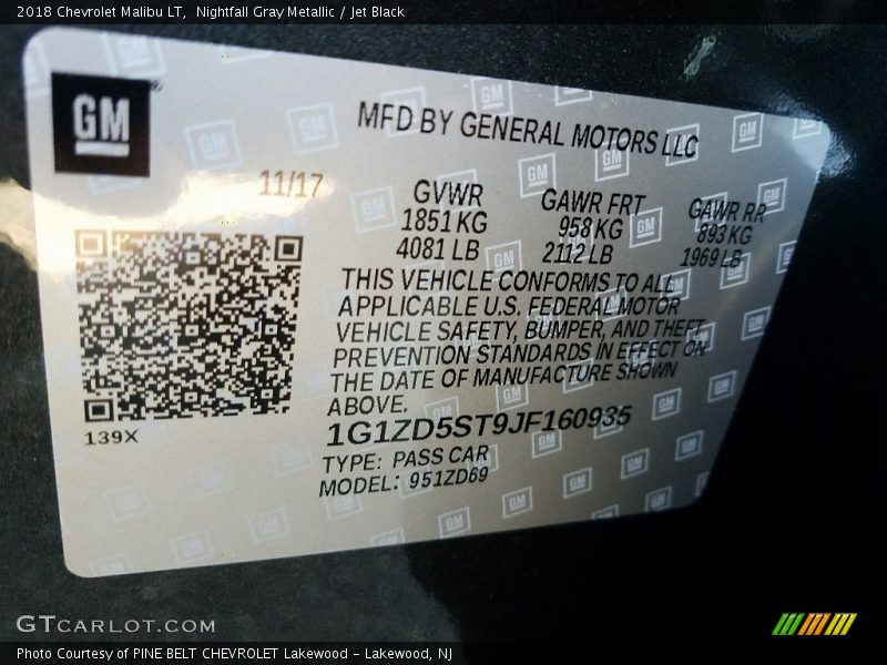Nightfall Gray Metallic / Jet Black 2018 Chevrolet Malibu LT