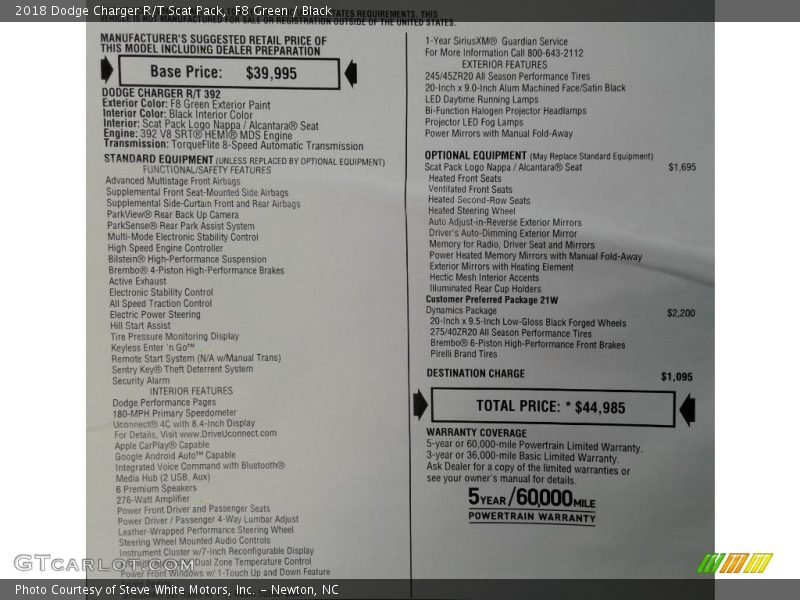 F8 Green / Black 2018 Dodge Charger R/T Scat Pack