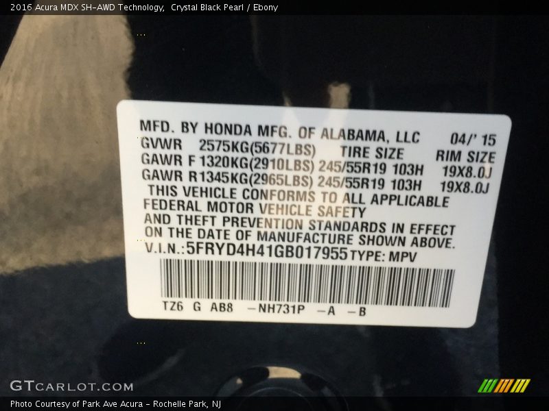 Crystal Black Pearl / Ebony 2016 Acura MDX SH-AWD Technology