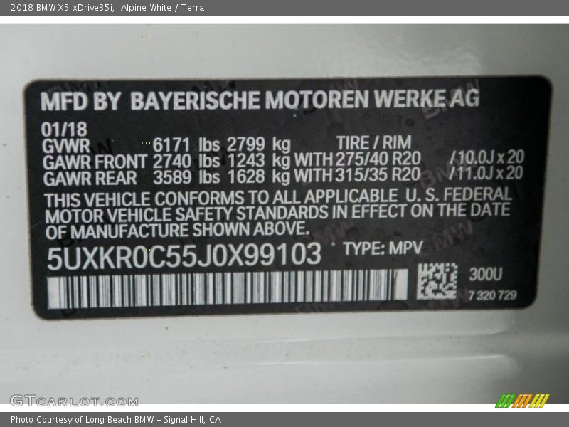 Alpine White / Terra 2018 BMW X5 xDrive35i