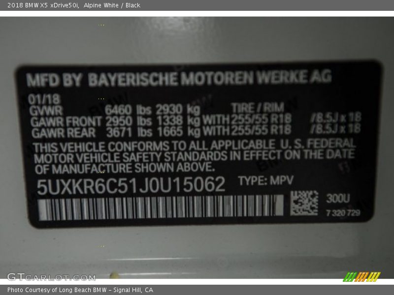 Alpine White / Black 2018 BMW X5 xDrive50i