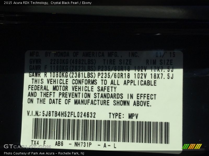 Crystal Black Pearl / Ebony 2015 Acura RDX Technology