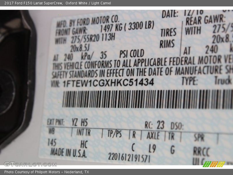 Oxford White / Light Camel 2017 Ford F150 Lariat SuperCrew