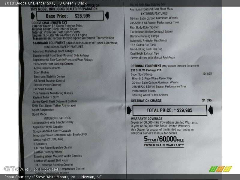 F8 Green / Black 2018 Dodge Challenger SXT