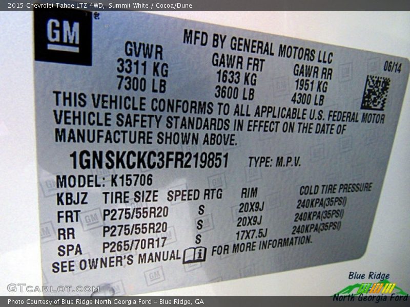 Summit White / Cocoa/Dune 2015 Chevrolet Tahoe LTZ 4WD