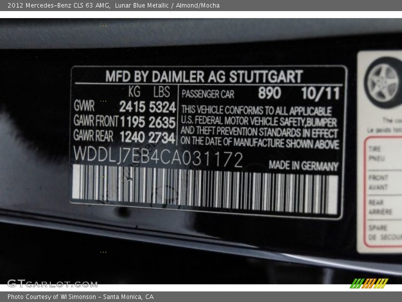 Lunar Blue Metallic / Almond/Mocha 2012 Mercedes-Benz CLS 63 AMG