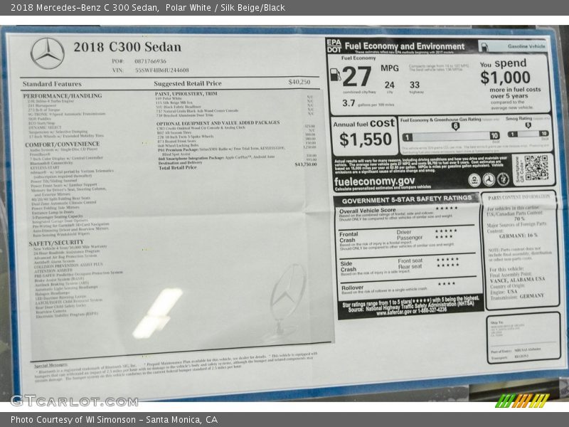 Polar White / Silk Beige/Black 2018 Mercedes-Benz C 300 Sedan