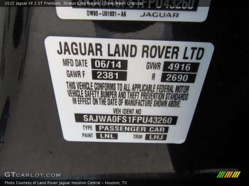 2015 XF 2.0T Premium Stratus Grey Metallic Color Code LNL
