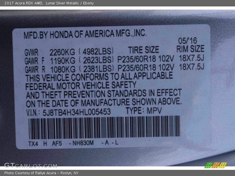 Lunar Silver Metallic / Ebony 2017 Acura RDX AWD