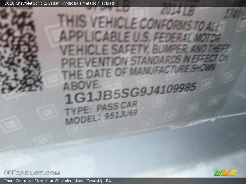 Arctic Blue Metallic / Jet Black 2018 Chevrolet Sonic LS Sedan