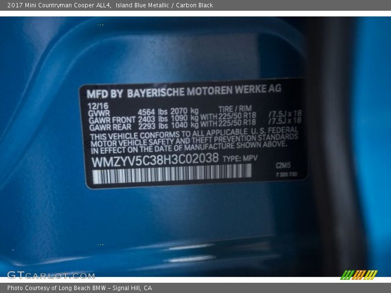 Island Blue Metallic / Carbon Black 2017 Mini Countryman Cooper ALL4