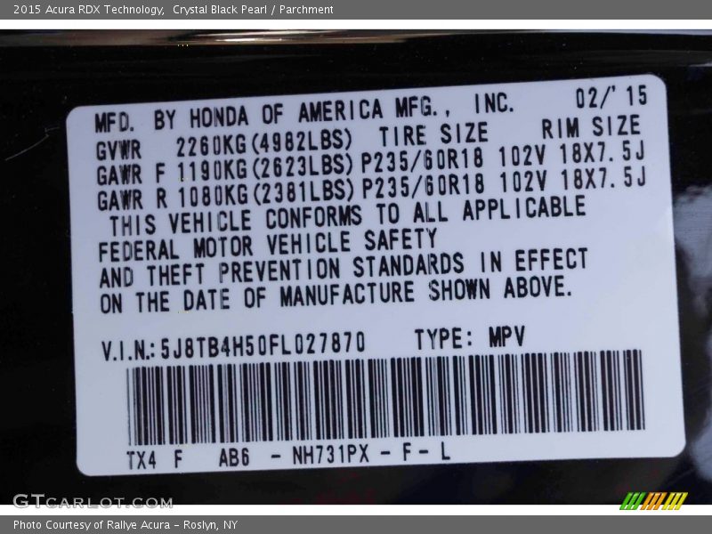 Crystal Black Pearl / Parchment 2015 Acura RDX Technology