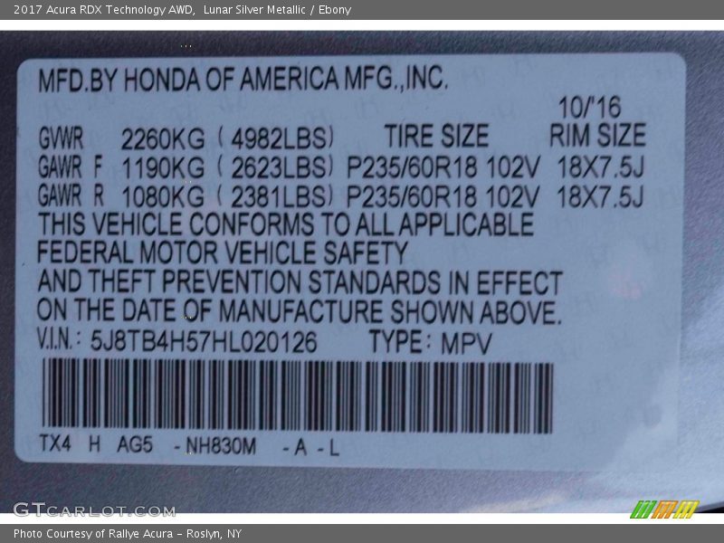 Lunar Silver Metallic / Ebony 2017 Acura RDX Technology AWD