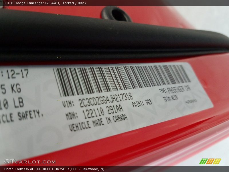 Torred / Black 2018 Dodge Challenger GT AWD