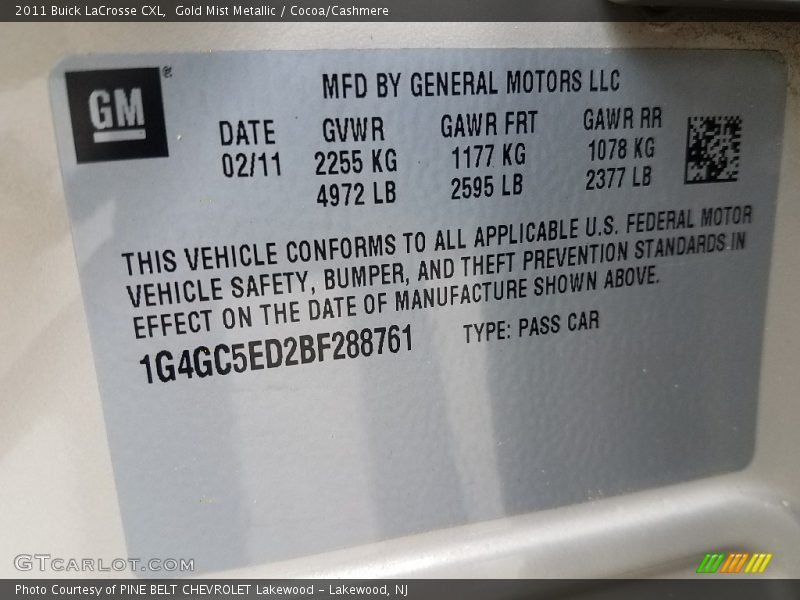 Gold Mist Metallic / Cocoa/Cashmere 2011 Buick LaCrosse CXL