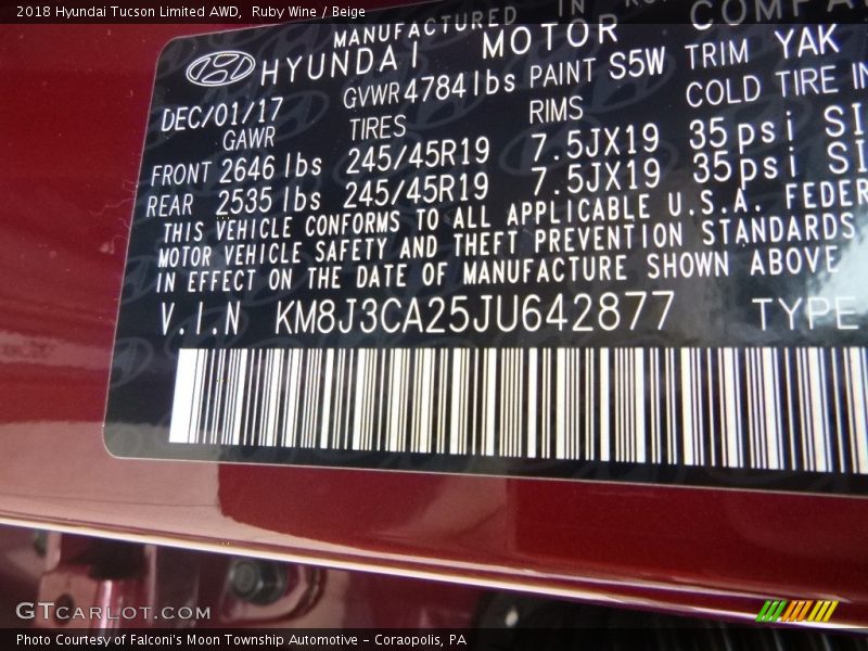 Ruby Wine / Beige 2018 Hyundai Tucson Limited AWD