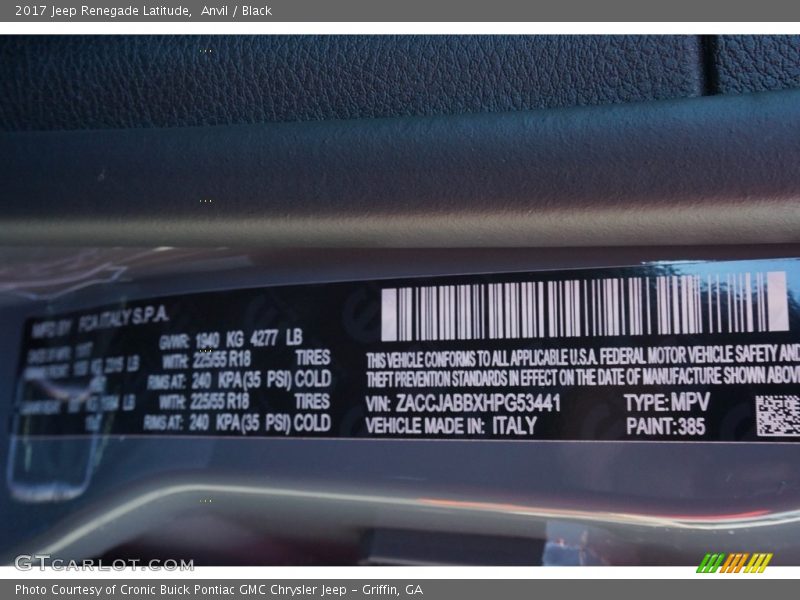 Anvil / Black 2017 Jeep Renegade Latitude