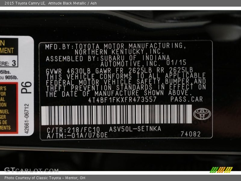 Attitude Black Metallic / Ash 2015 Toyota Camry LE