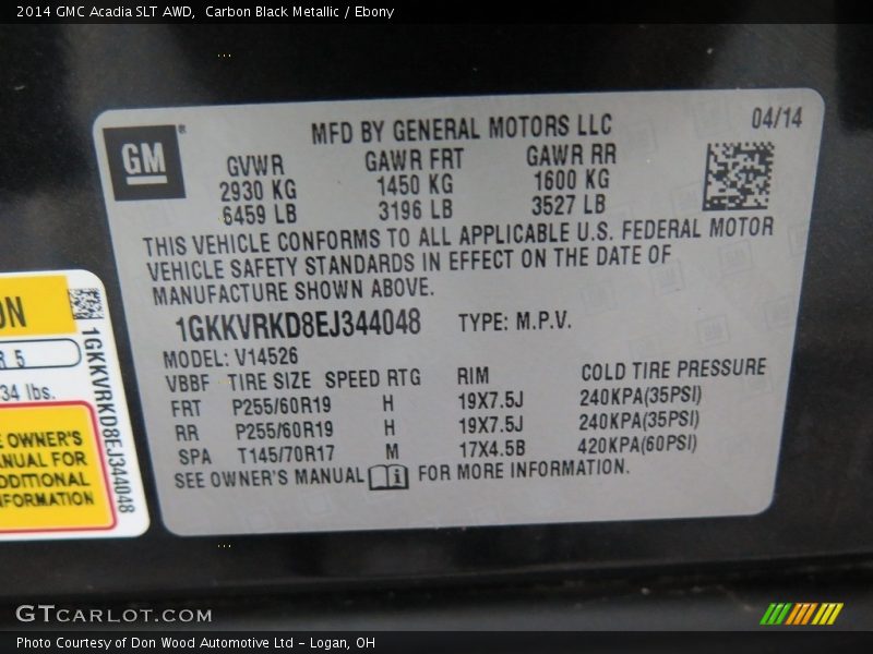 Carbon Black Metallic / Ebony 2014 GMC Acadia SLT AWD