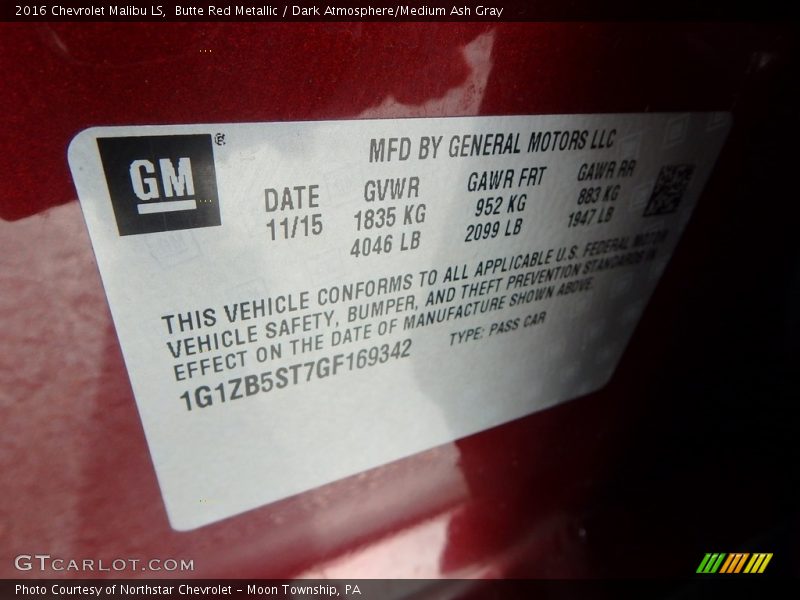 Butte Red Metallic / Dark Atmosphere/Medium Ash Gray 2016 Chevrolet Malibu LS