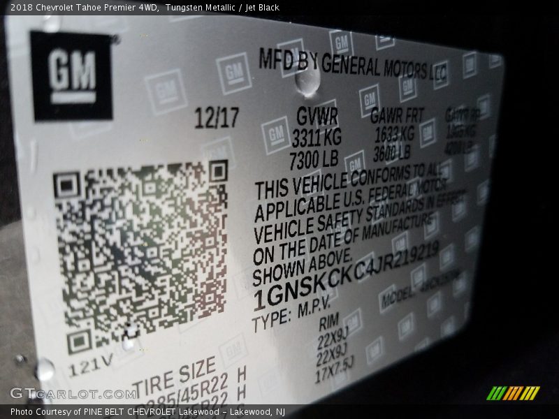 Tungsten Metallic / Jet Black 2018 Chevrolet Tahoe Premier 4WD