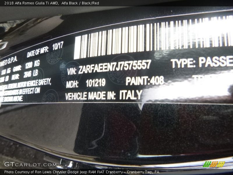 Alfa Black / Black/Red 2018 Alfa Romeo Giulia Ti AWD