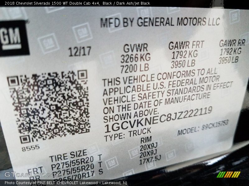 Black / Dark Ash/Jet Black 2018 Chevrolet Silverado 1500 WT Double Cab 4x4
