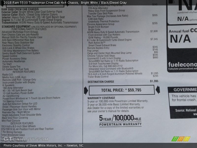 Bright White / Black/Diesel Gray 2018 Ram 5500 Tradesman Crew Cab 4x4 Chassis
