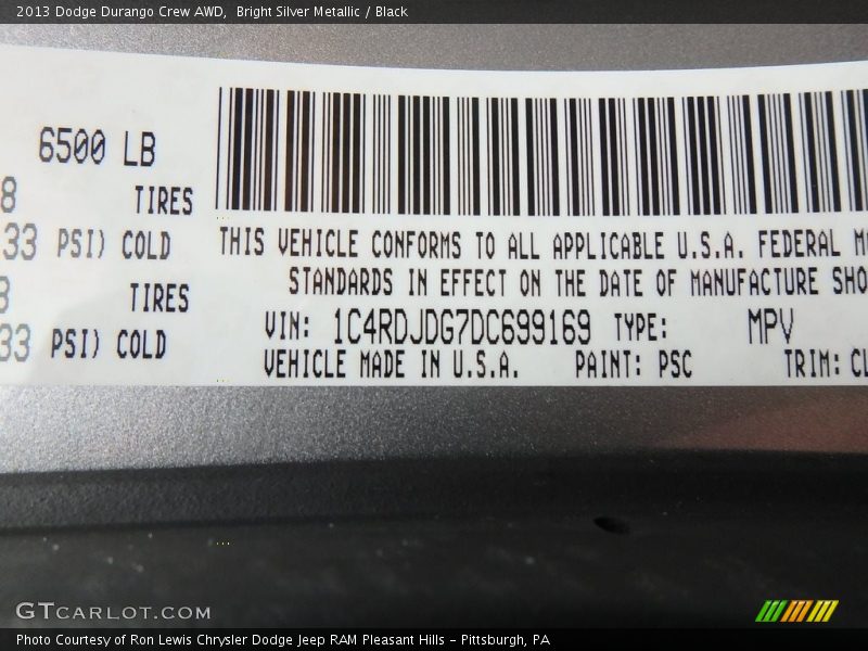 Bright Silver Metallic / Black 2013 Dodge Durango Crew AWD