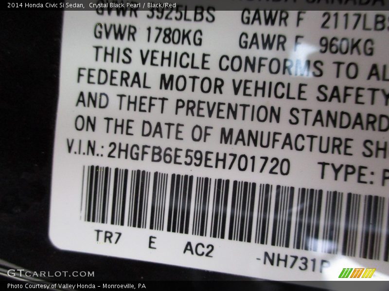 Crystal Black Pearl / Black/Red 2014 Honda Civic Si Sedan