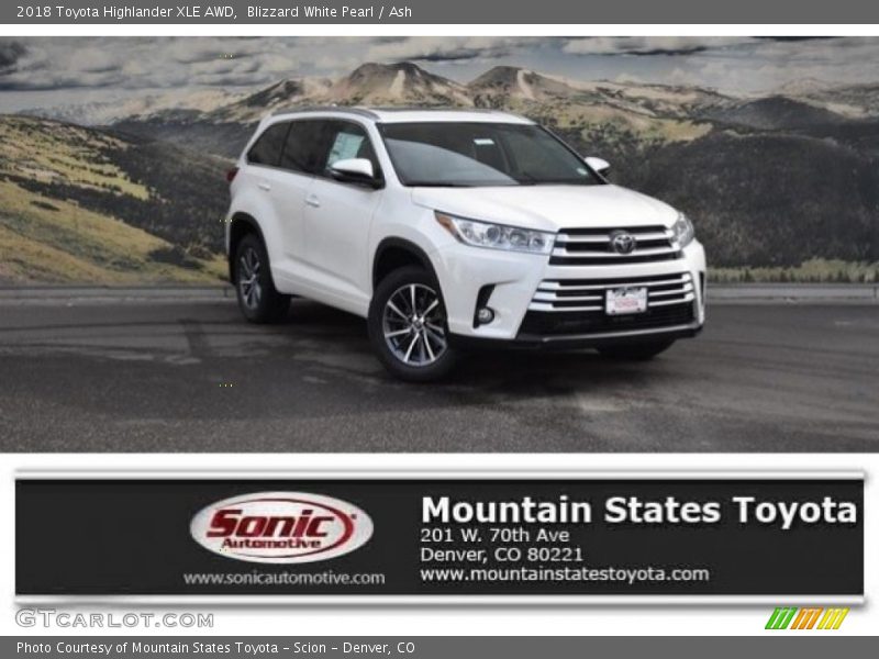 Blizzard White Pearl / Ash 2018 Toyota Highlander XLE AWD