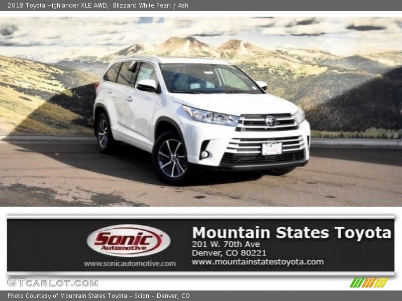Blizzard White Pearl / Ash 2018 Toyota Highlander XLE AWD